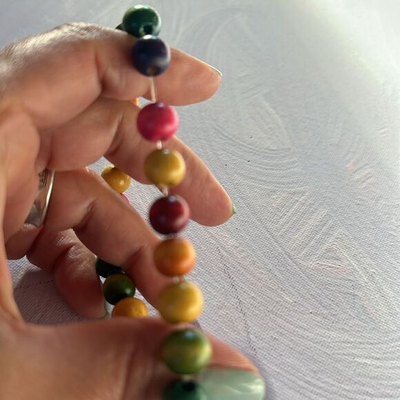 Free People Wood Beaded Bracelet Rainbow of Colors on Elastic Band - Picture 4 of 4